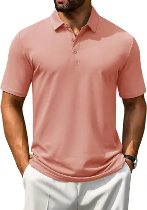 Cotrasen Men's Polo Shirts Short Sleeve Cotton Pique 3 Buttons Golf Shirts Classic Fit Casual Performance T-Shirt