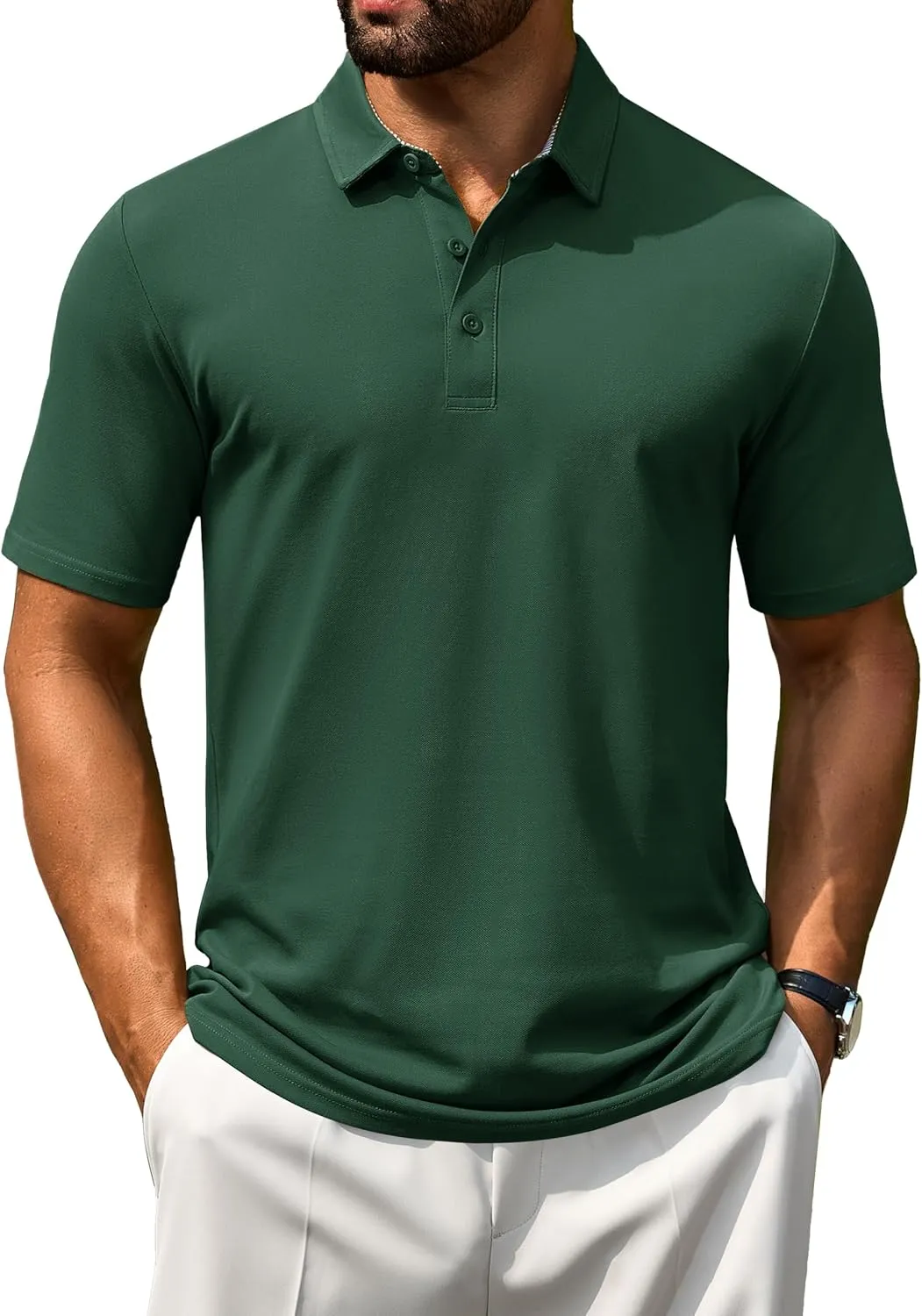 Cotrasen Men's Polo Shirts Short Sleeve Cotton Pique 3 Buttons Golf Shirts Classic Fit Casual Performance T-Shirt