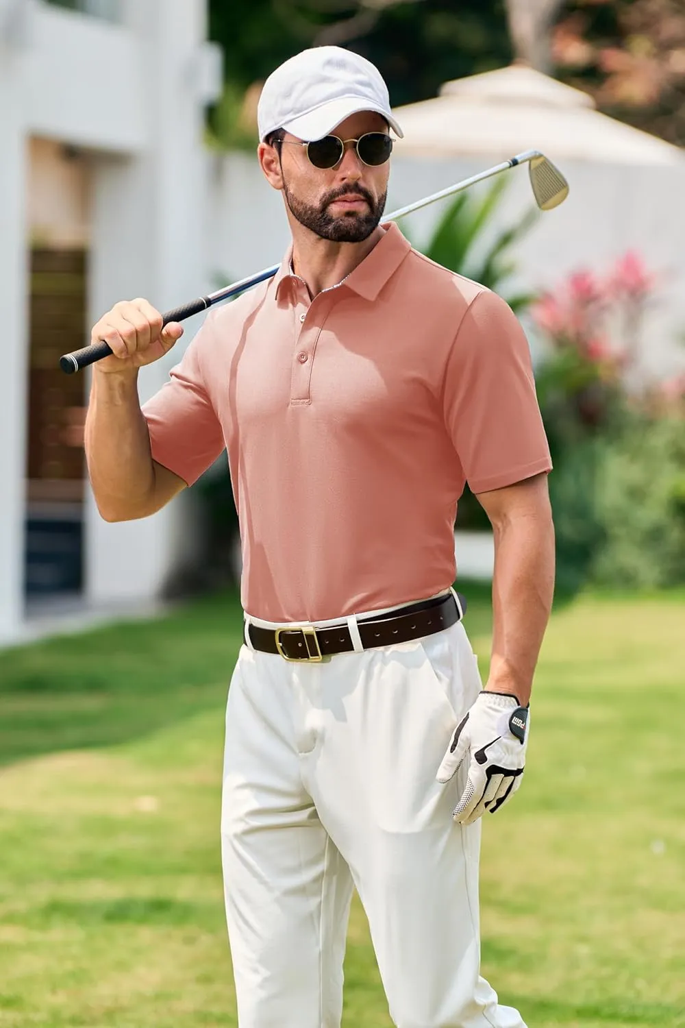 Cotrasen Men's Polo Shirts Short Sleeve Cotton Pique 3 Buttons Golf Shirts Classic Fit Casual Performance T-Shirt
