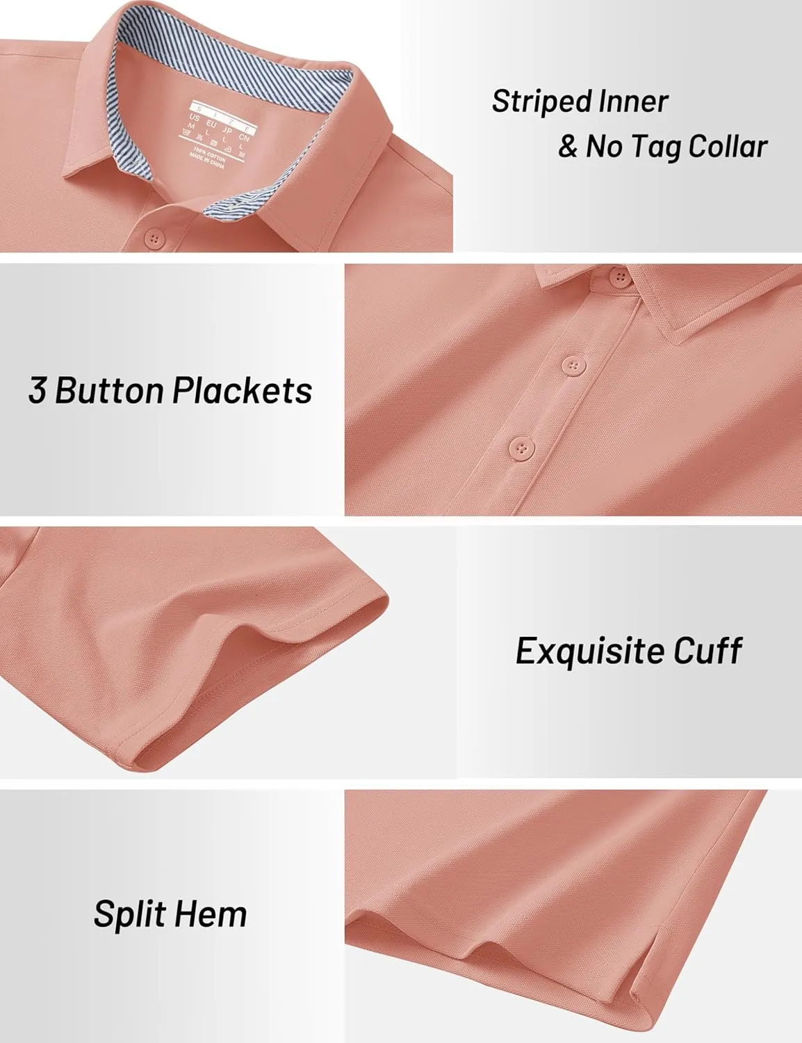 Cotrasen Men's Polo Shirts Short Sleeve Cotton Pique 3 Buttons Golf Shirts Classic Fit Casual Performance T-Shirt