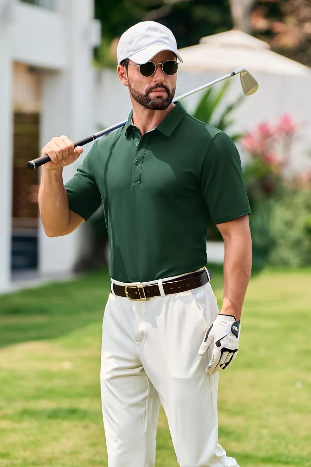 Cotrasen Men's Polo Shirts Short Sleeve Cotton Pique 3 Buttons Golf Shirts Classic Fit Casual Performance T-Shirt