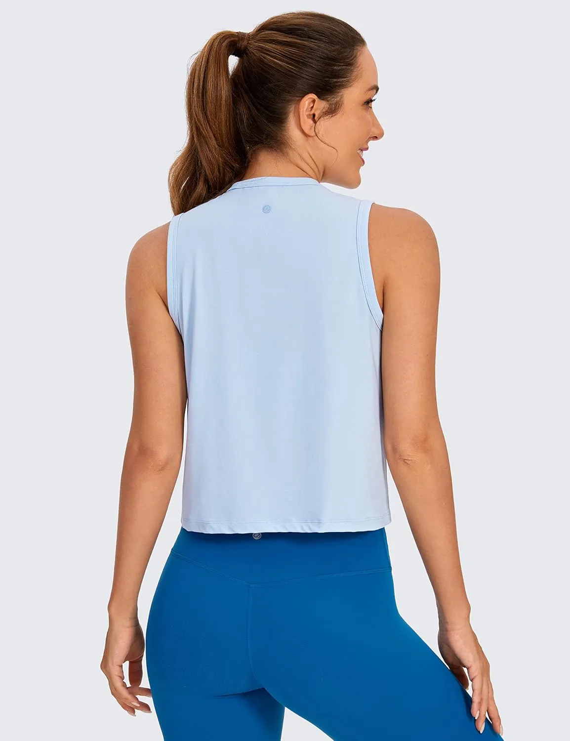 CRZ YOGA Pima Cotton High Neck Cropped Tank Tops for Women Soft Crop Workout Athletic Yoga Basic Sleeveless Shirts