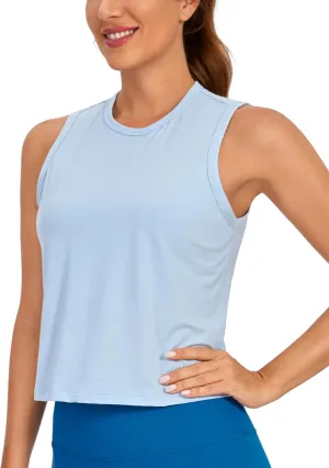 CRZ YOGA Pima Cotton High Neck Cropped Tank Tops for Women Soft Crop Workout Athletic Yoga Basic Sleeveless Shirts