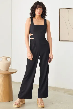 Cut-Out Side Sleeveless Wide Pants Elegant Jumpsuit