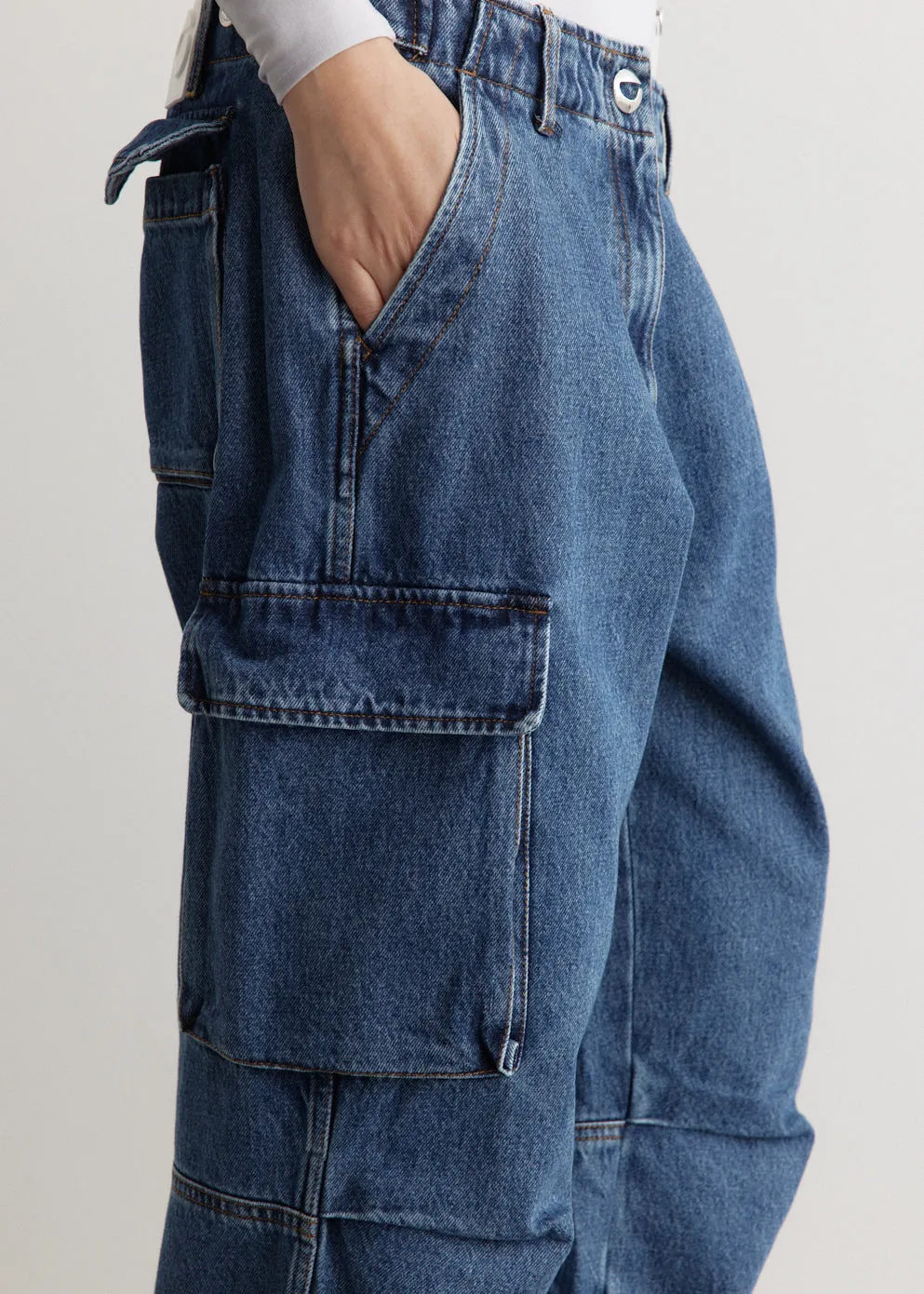 Denim Wide Leg Cargo Pants