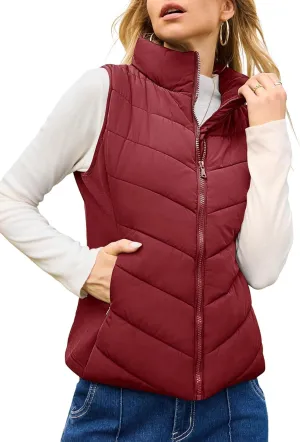 Dokotoo Puffer Vest Women Sleeveless Zip Up Outerwear Stand Collar Quilted Vest Warm Winter Jackets Coats with Pocket