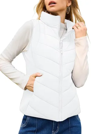 Dokotoo Puffer Vest Women Sleeveless Zip Up Outerwear Stand Collar Quilted Vest Warm Winter Jackets Coats with Pocket