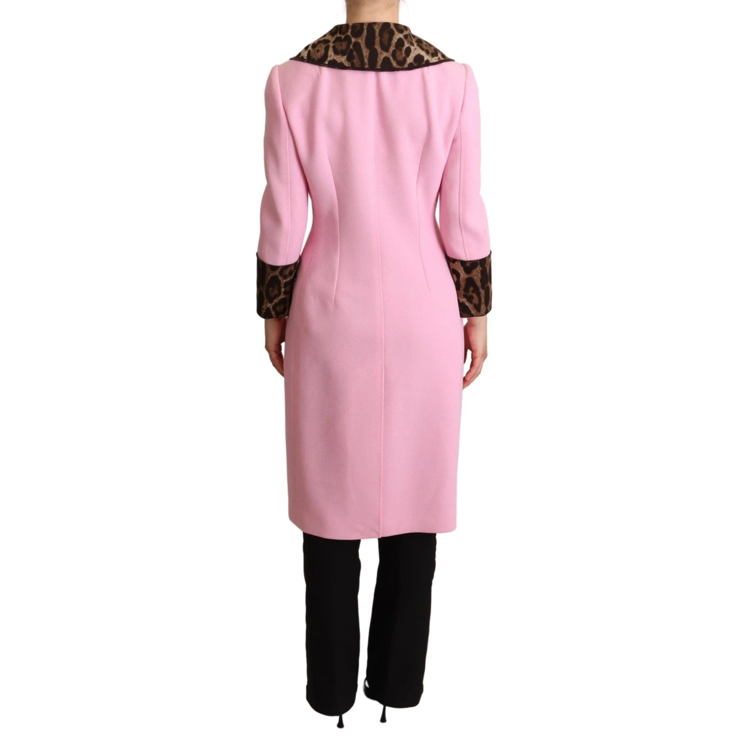 Dolce & Gabbana Chic Pink Leopard Trench with Crystal Buttons
