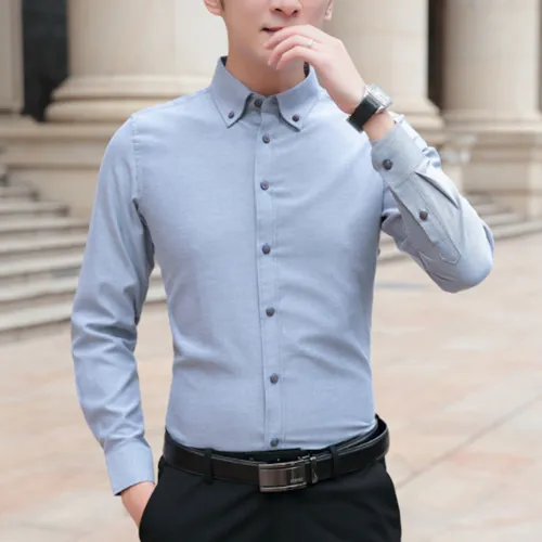 Elegant Men's Oxford Shirt: Slim Fit, Long Sleeve, Versatile Colors