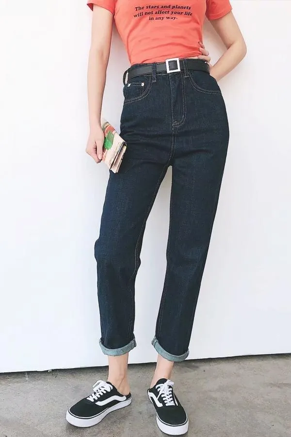 elveswallet Leisure High-waisted Straight Jeans