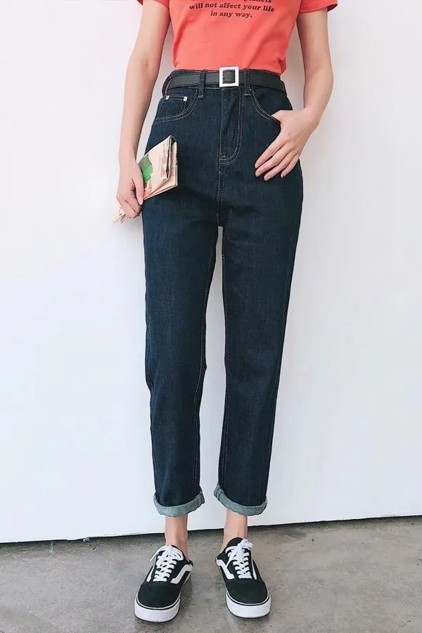 elveswallet Leisure High-waisted Straight Jeans