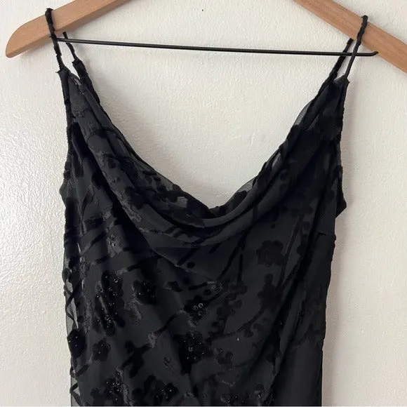 Eva Blue Vintage Black Floral Print Velvet Maxi Dress