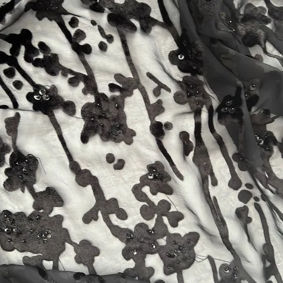 Eva Blue Vintage Black Floral Print Velvet Maxi Dress