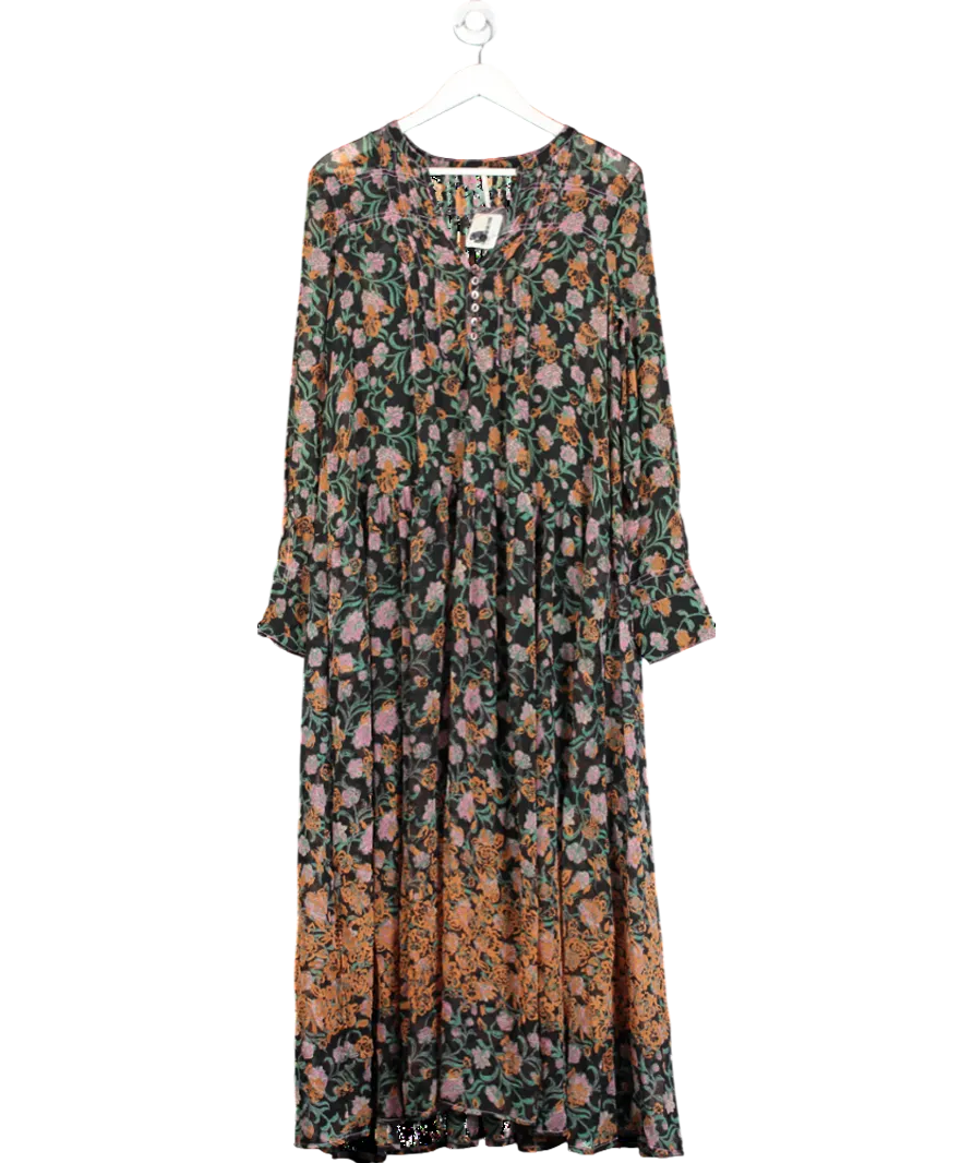 Free People Black Floral Print Chiffon Maxi Dress UK S