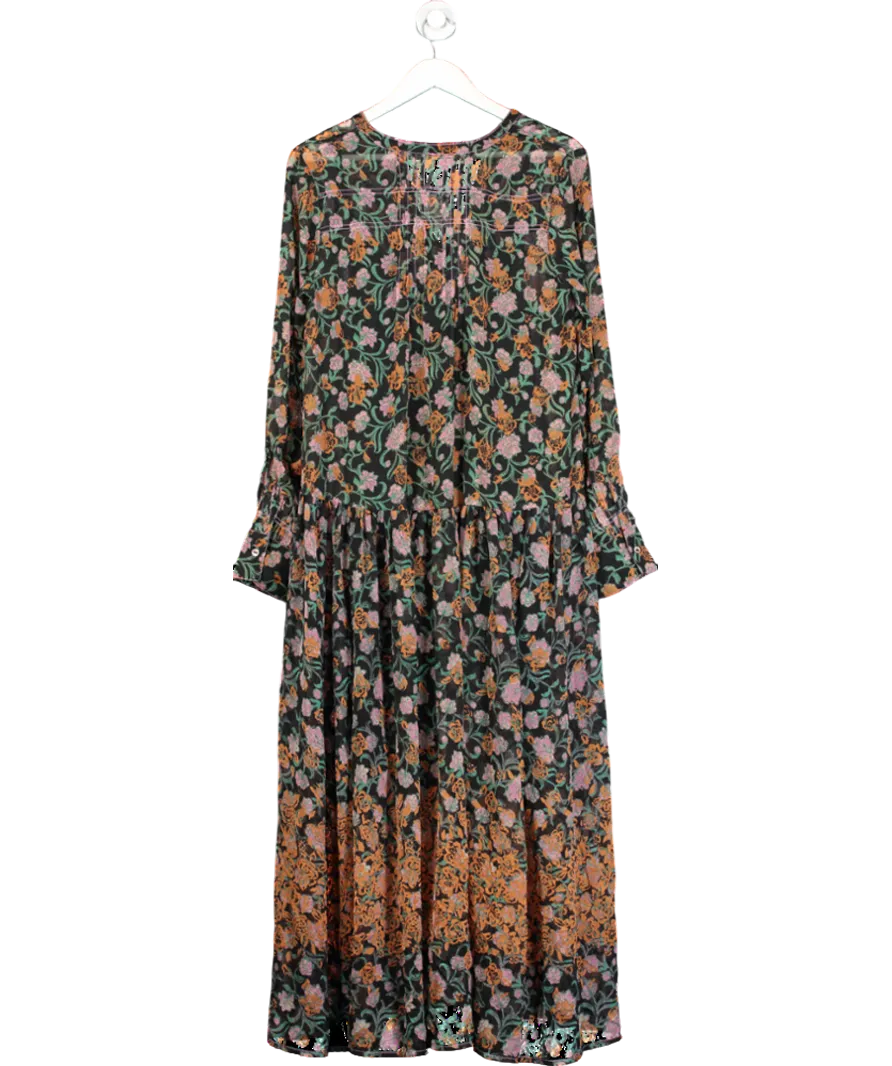 Free People Black Floral Print Chiffon Maxi Dress UK S
