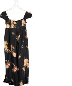 Free People Black Floral Print Open Back Maxi Dress UK XS