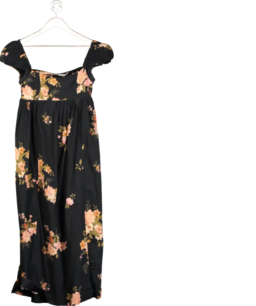 Free People Black Floral Print Open Back Maxi Dress UK XS