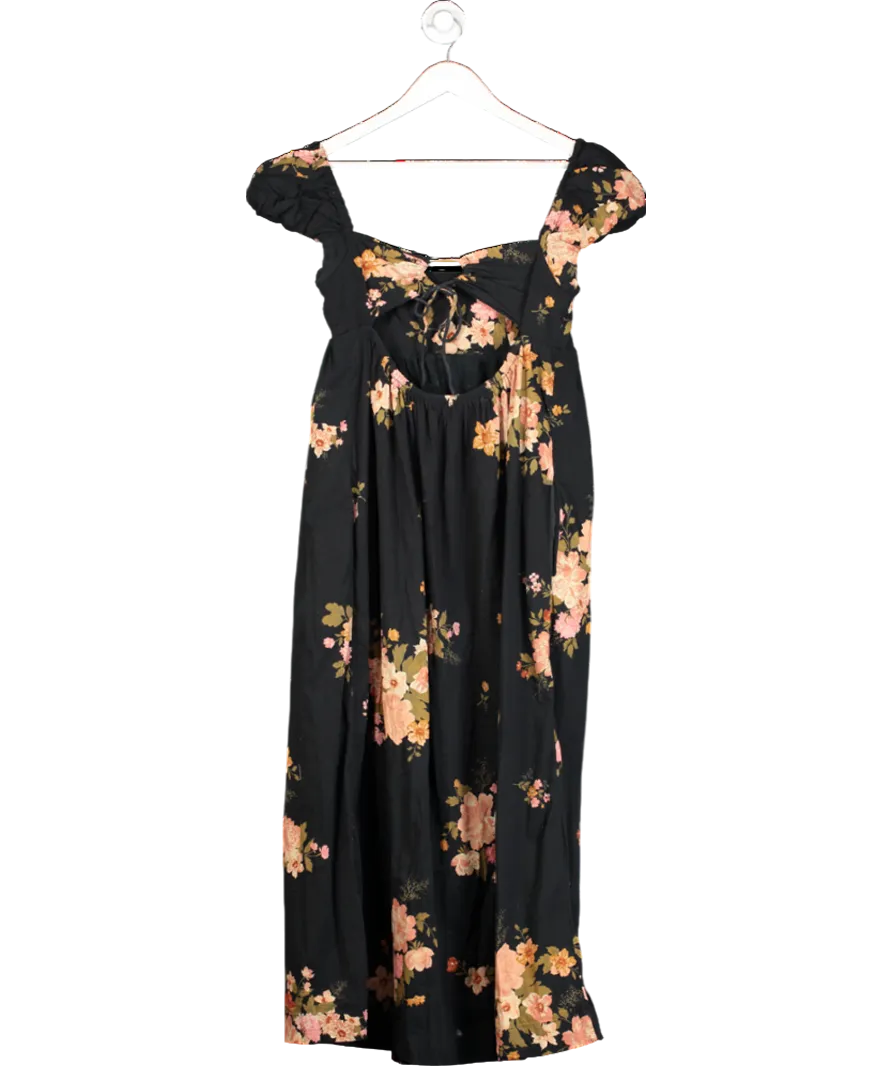 Free People Black Floral Print Open Back Maxi Dress UK XS
