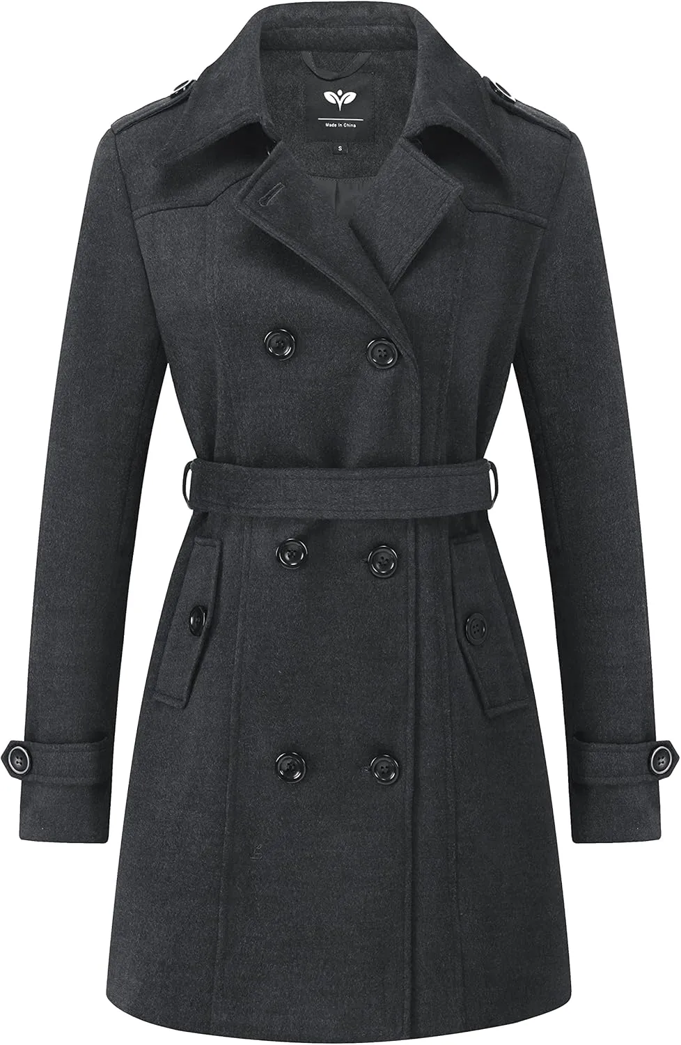 GGleaf Women's Classic Double Breasted Pea Coat Winter Mid-Long Slim Trench Coat with Belt