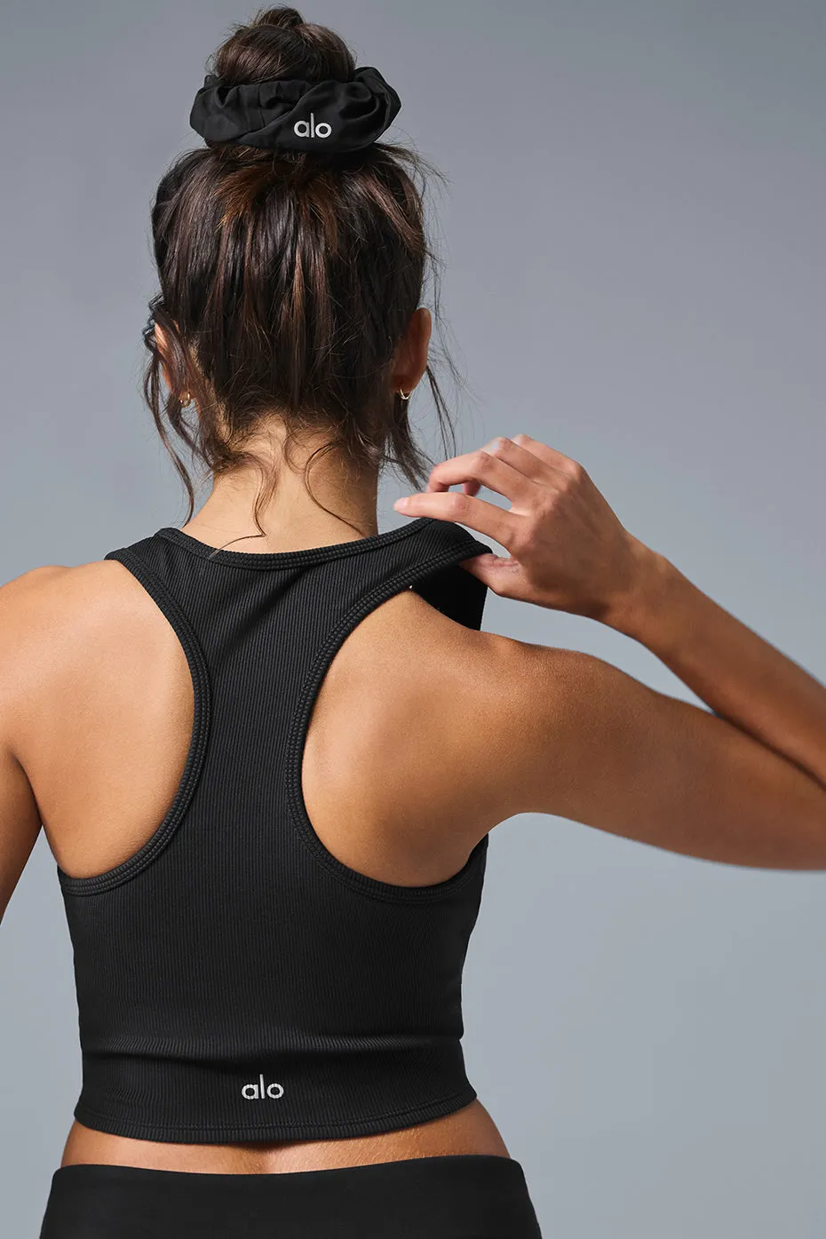 Goddess Ribbed Cropped Racerback Tank - Black
