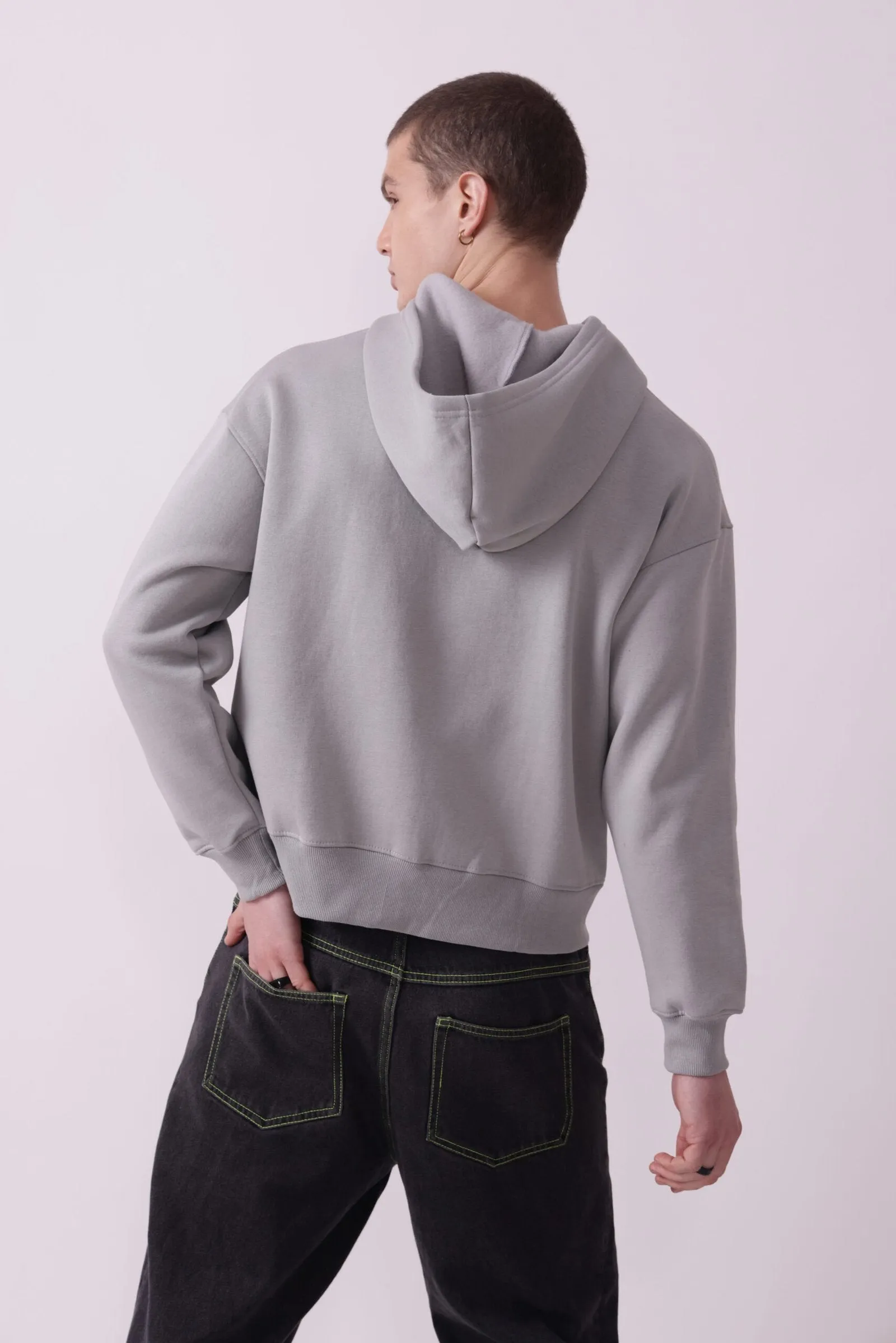 Grey Oversized Zipper Hoodie for Men