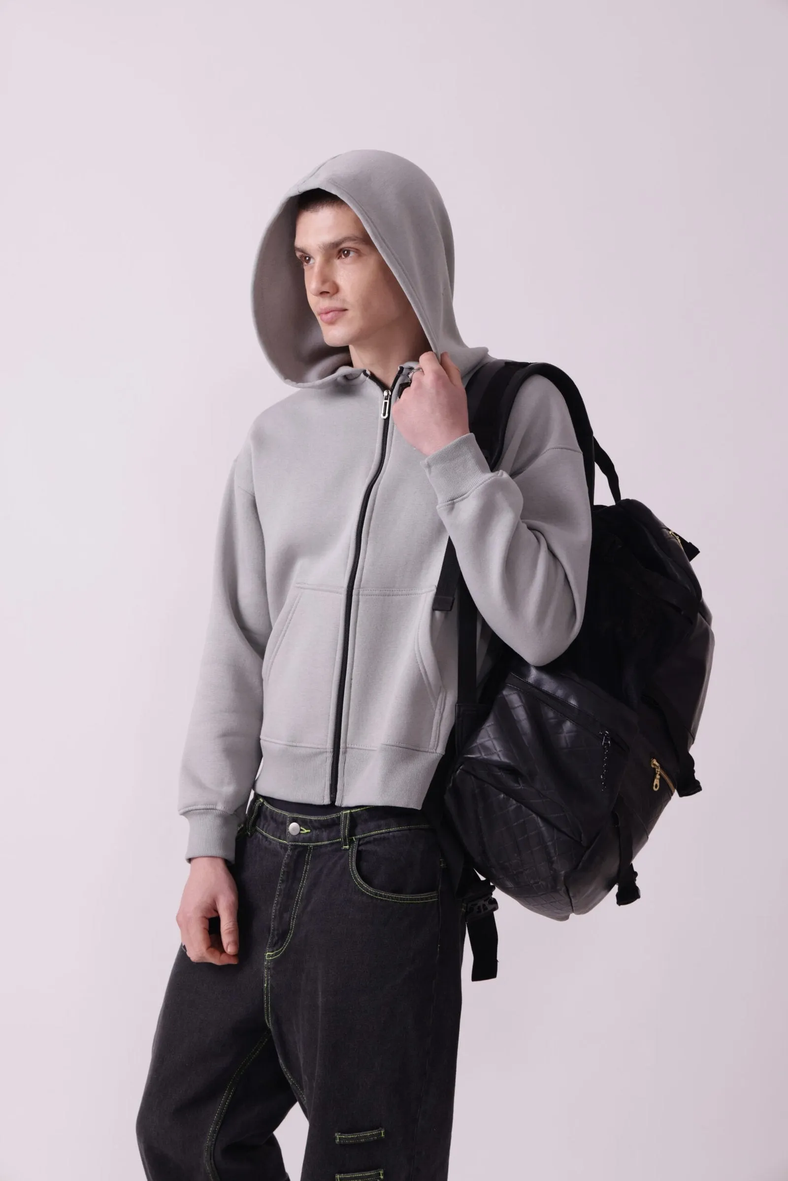 Grey Oversized Zipper Hoodie for Men