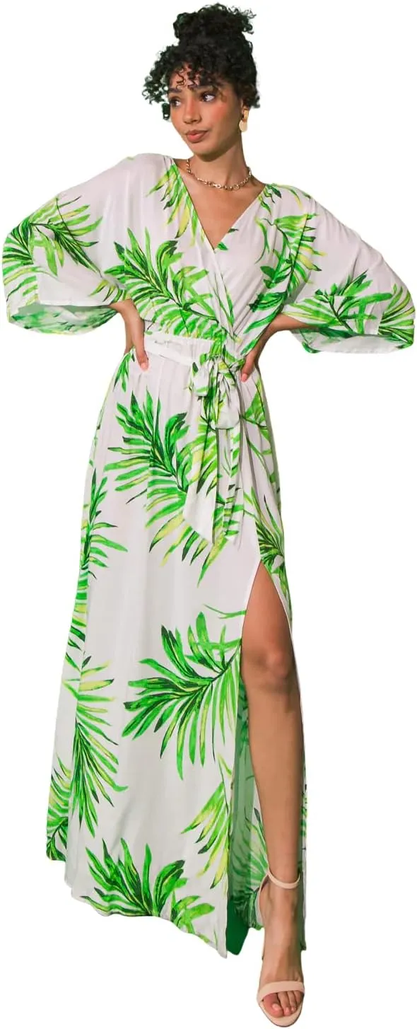 Halter Bohemian Floral Maxi Dress - Tropical Print Ethnic Print Keyhole Sundress
