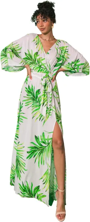 Halter Bohemian Floral Maxi Dress - Tropical Print Ethnic Print Keyhole Sundress