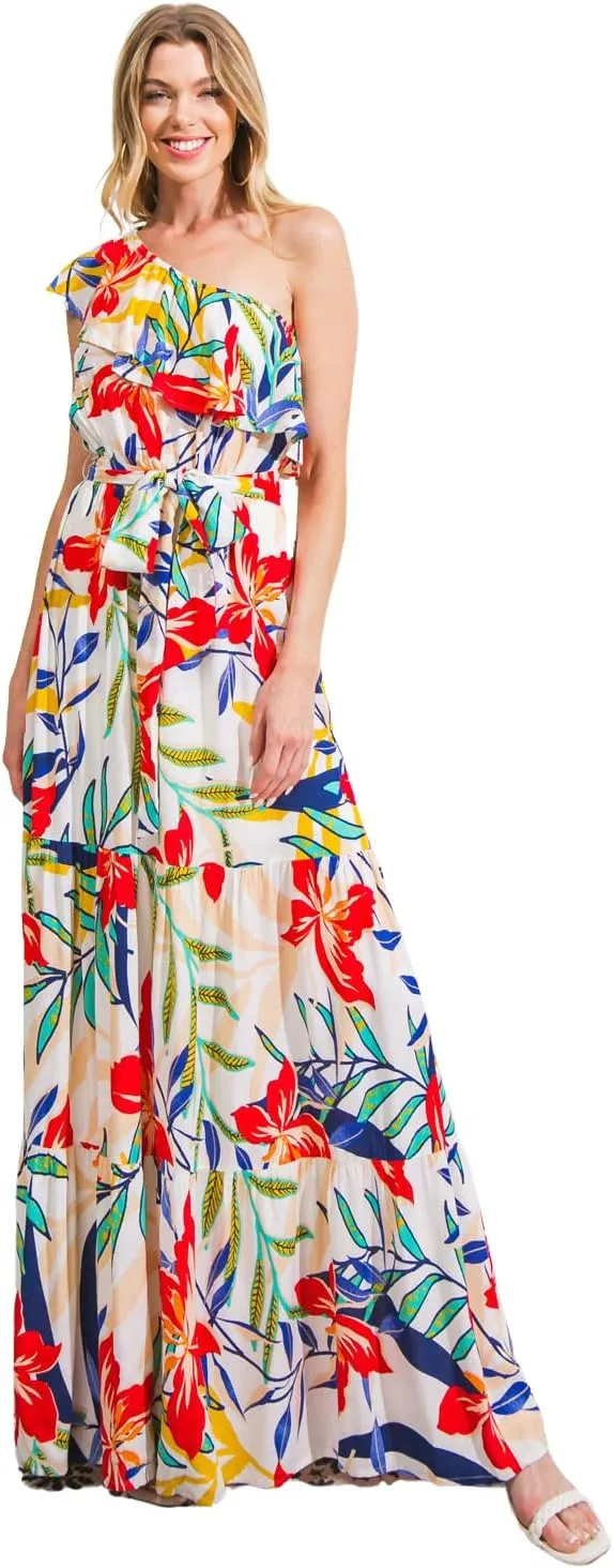 Halter Bohemian Floral Maxi Dress - Tropical Print Ethnic Print Keyhole Sundress