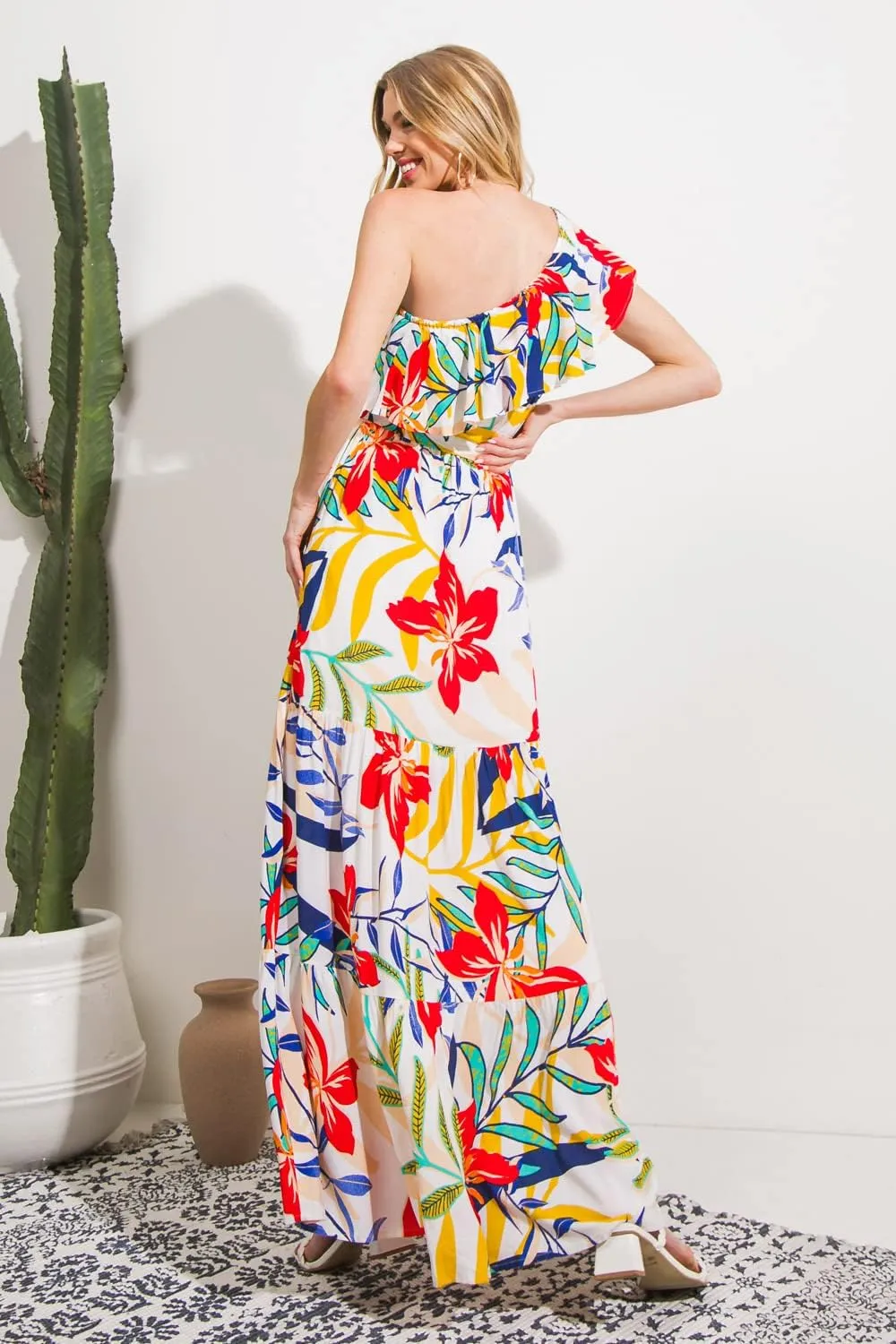 Halter Bohemian Floral Maxi Dress - Tropical Print Ethnic Print Keyhole Sundress