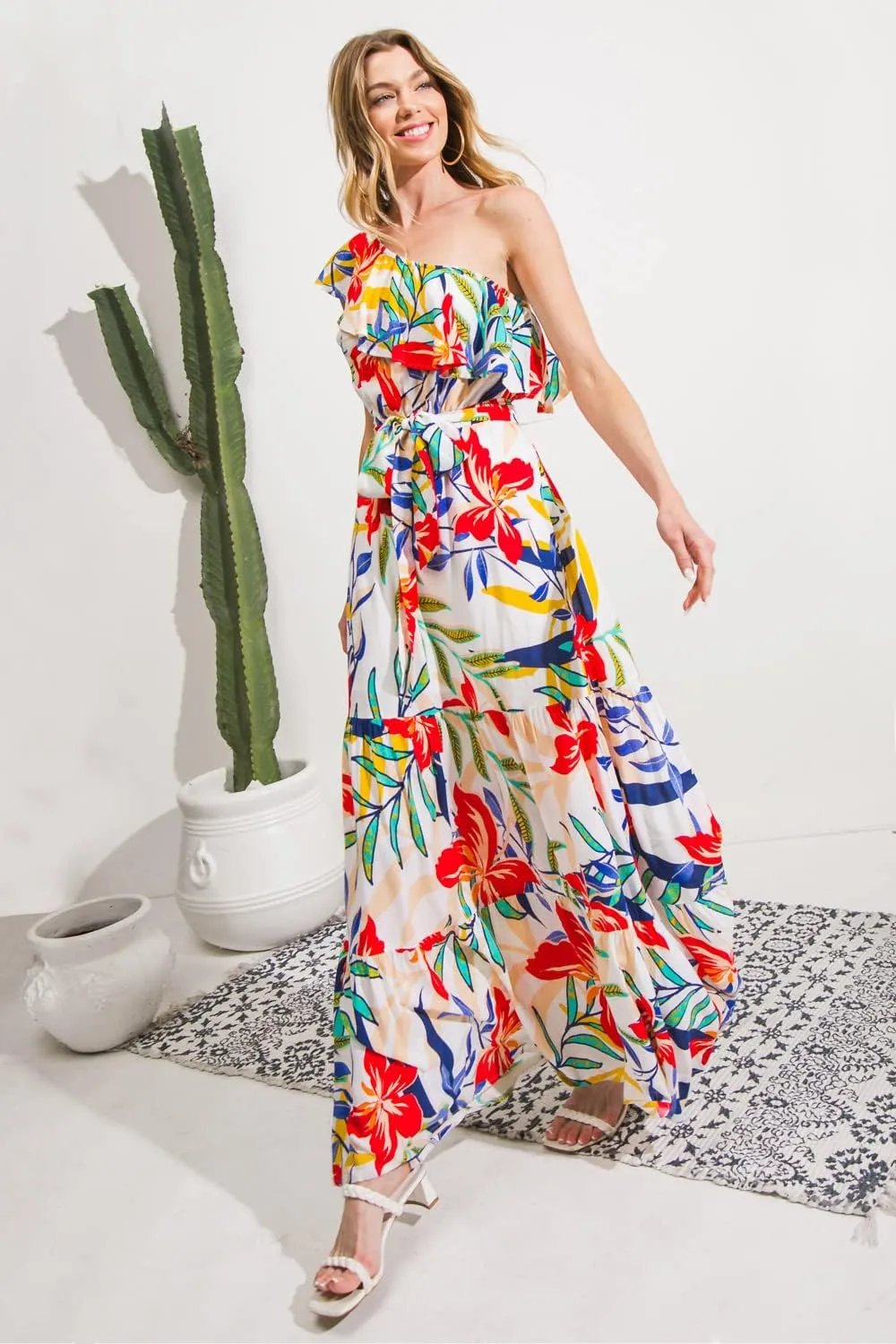 Halter Bohemian Floral Maxi Dress - Tropical Print Ethnic Print Keyhole Sundress