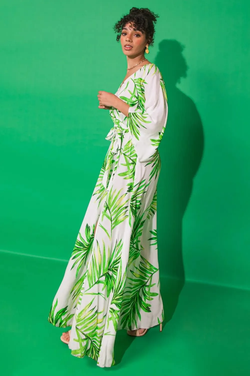 Halter Bohemian Floral Maxi Dress - Tropical Print Ethnic Print Keyhole Sundress