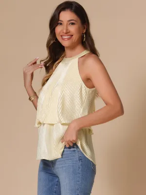 Halter Ruffle Pleated Tiered Layered Flowy Blouse