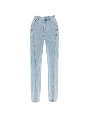 High-Waisted Jeans with Crystal Embellishments