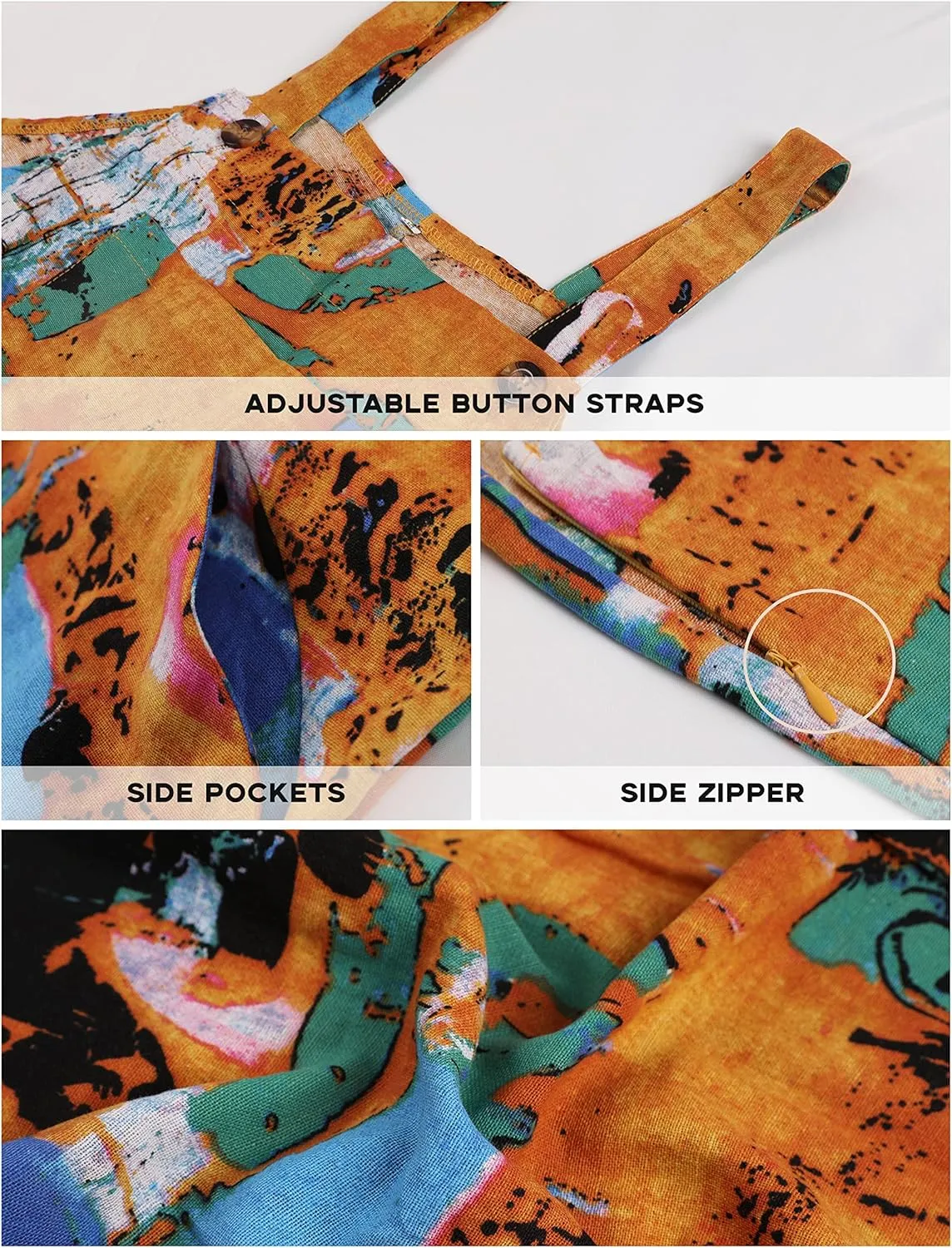 Himosyber Women's Patchwork Dual Pocket Jumpsuit Loose Floral Print Bohemian Wide Leg Bib Overall