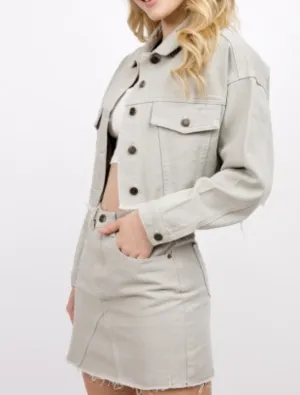 Jean Drop Shoulder Fray Hem Cropped Denim Jacket