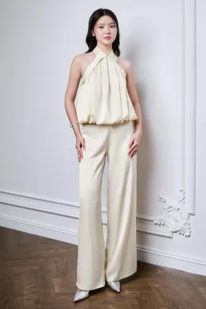 Kaena Blouson Wide Leg Charmeuse Silk Floor Length Jumpsuit