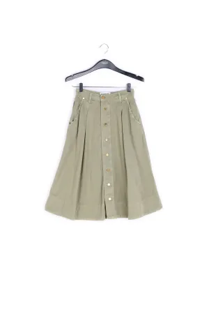 Khaki green cotton pleated midi skirt