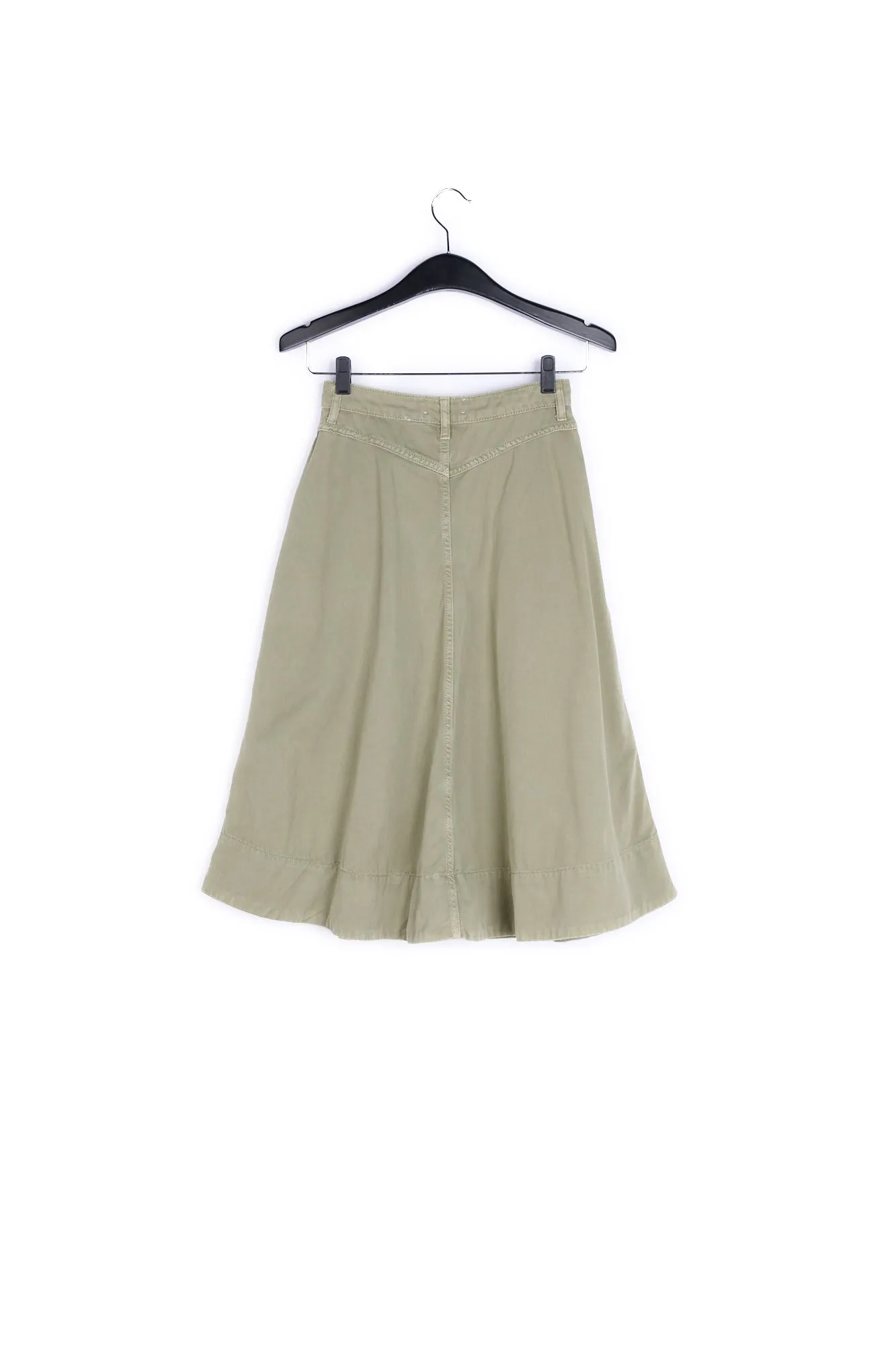 Khaki green cotton pleated midi skirt