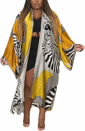 Kimono Cardigan for Women Long Boho Satin Kimono Robes Plus Size Open Front Beach Swimsuit Cover Ups Lightweight Duster
