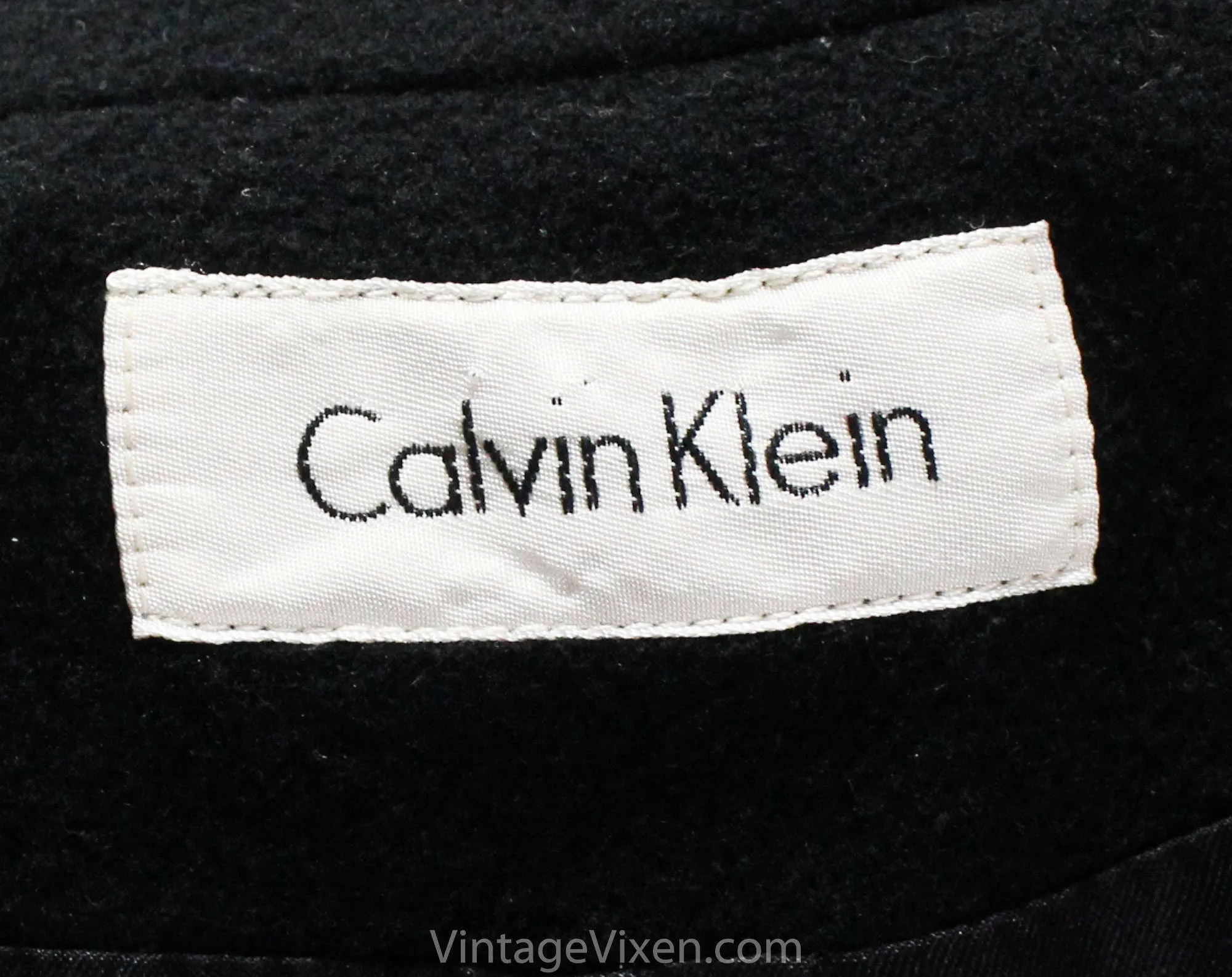 Large Calvin Klein Black Trench Coat - Size 14 1980s Designer Cashmere Blend Luxury Coat with Belt - Classic Fall Winter Overcoat - Bust 43