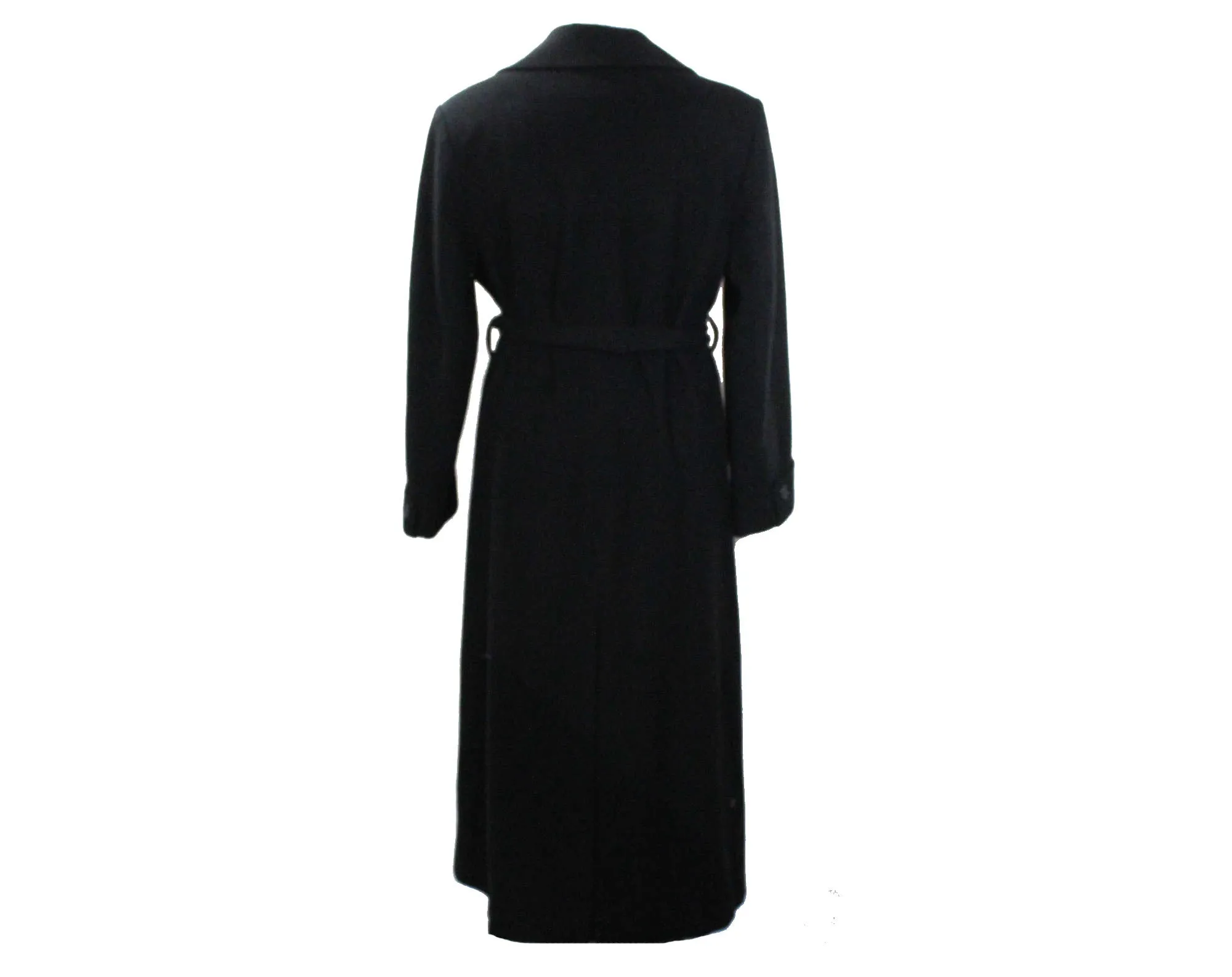Large Calvin Klein Black Trench Coat - Size 14 1980s Designer Cashmere Blend Luxury Coat with Belt - Classic Fall Winter Overcoat - Bust 43