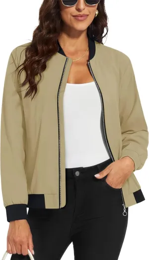 MAGCOMSEN Women's Lightweight Bomber Jackets Zip Up Casual Coat Spring Fall Windbreaker Outerwear with Pockets