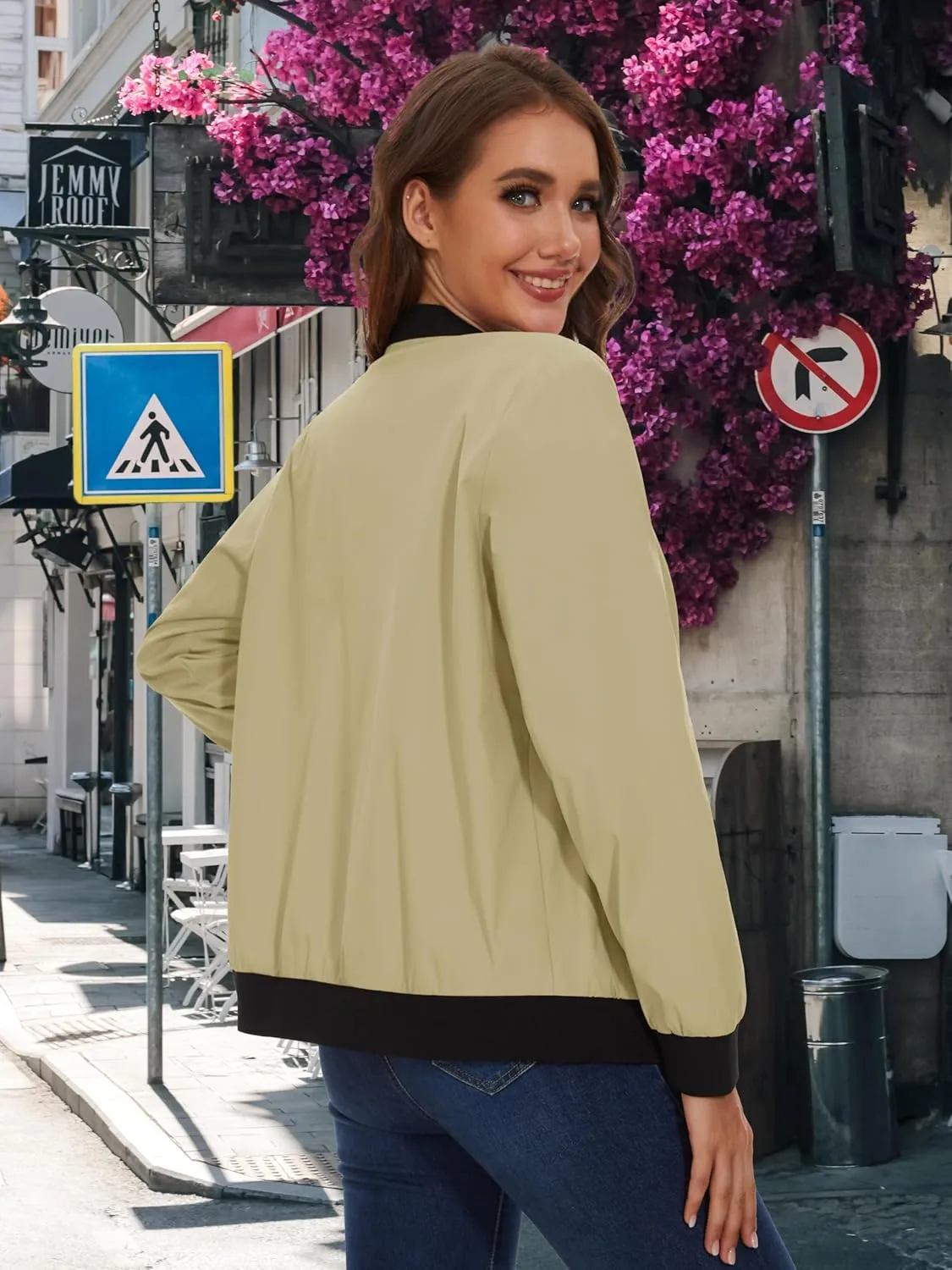 MAGCOMSEN Women's Lightweight Bomber Jackets Zip Up Casual Coat Spring Fall Windbreaker Outerwear with Pockets