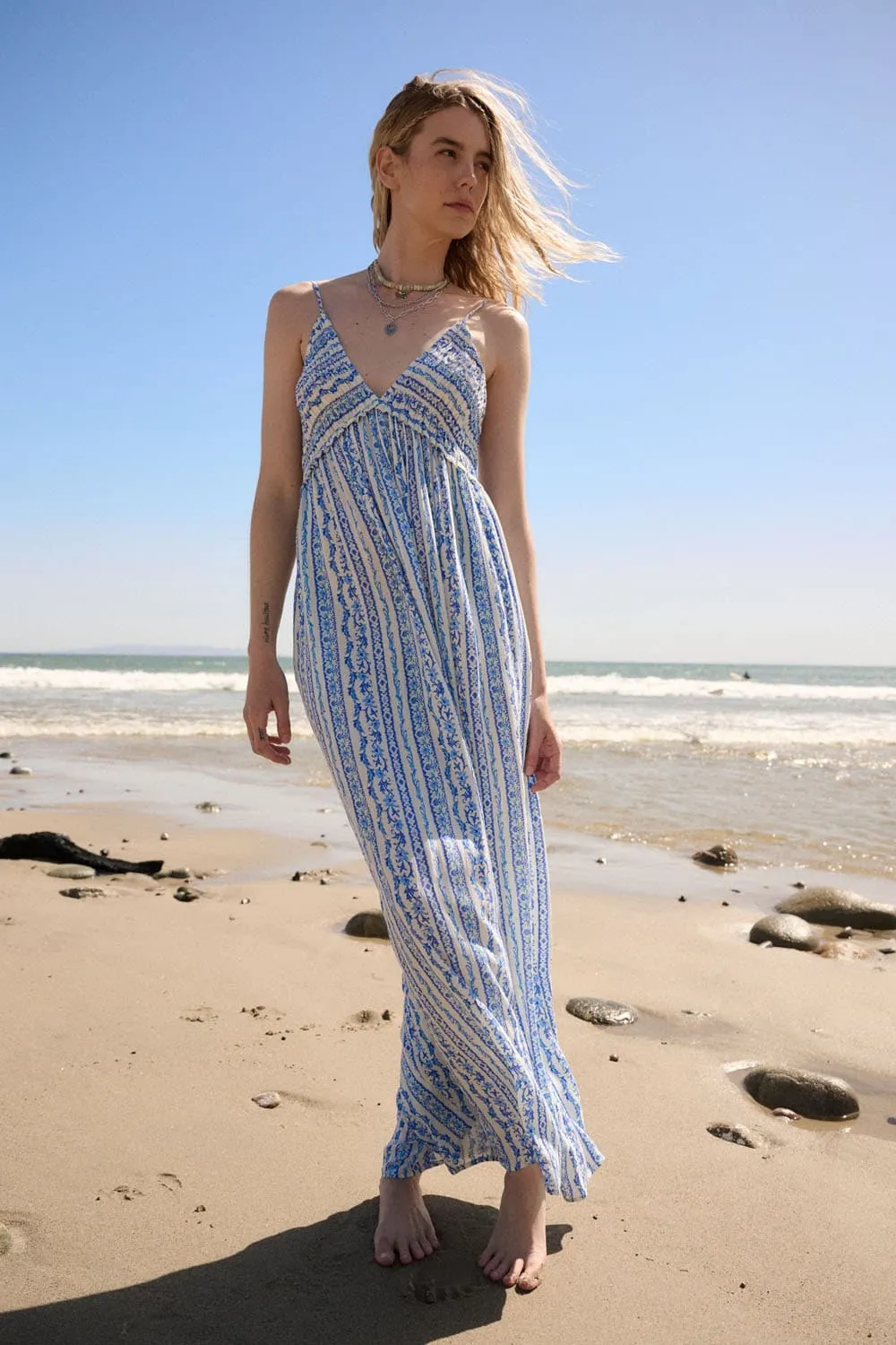 Mediterranean Breeze V Neck Wide Leg Jumpsuit
