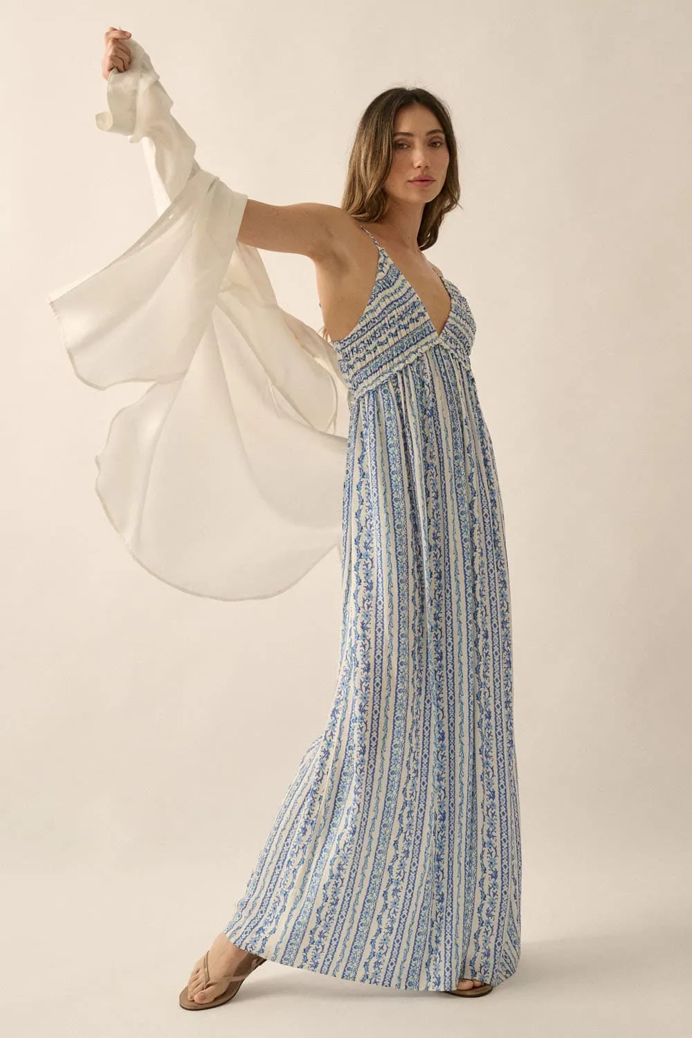 Mediterranean Breeze V Neck Wide Leg Jumpsuit