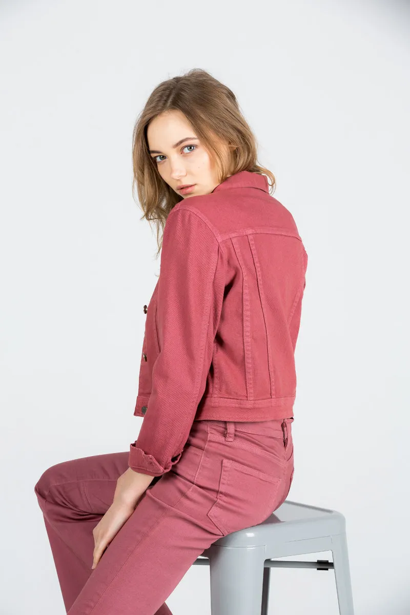 Melrose Cropped Denim Jacket Mauve