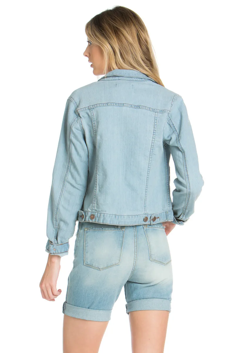 Melrose Cropped Denim Jacket Mauve