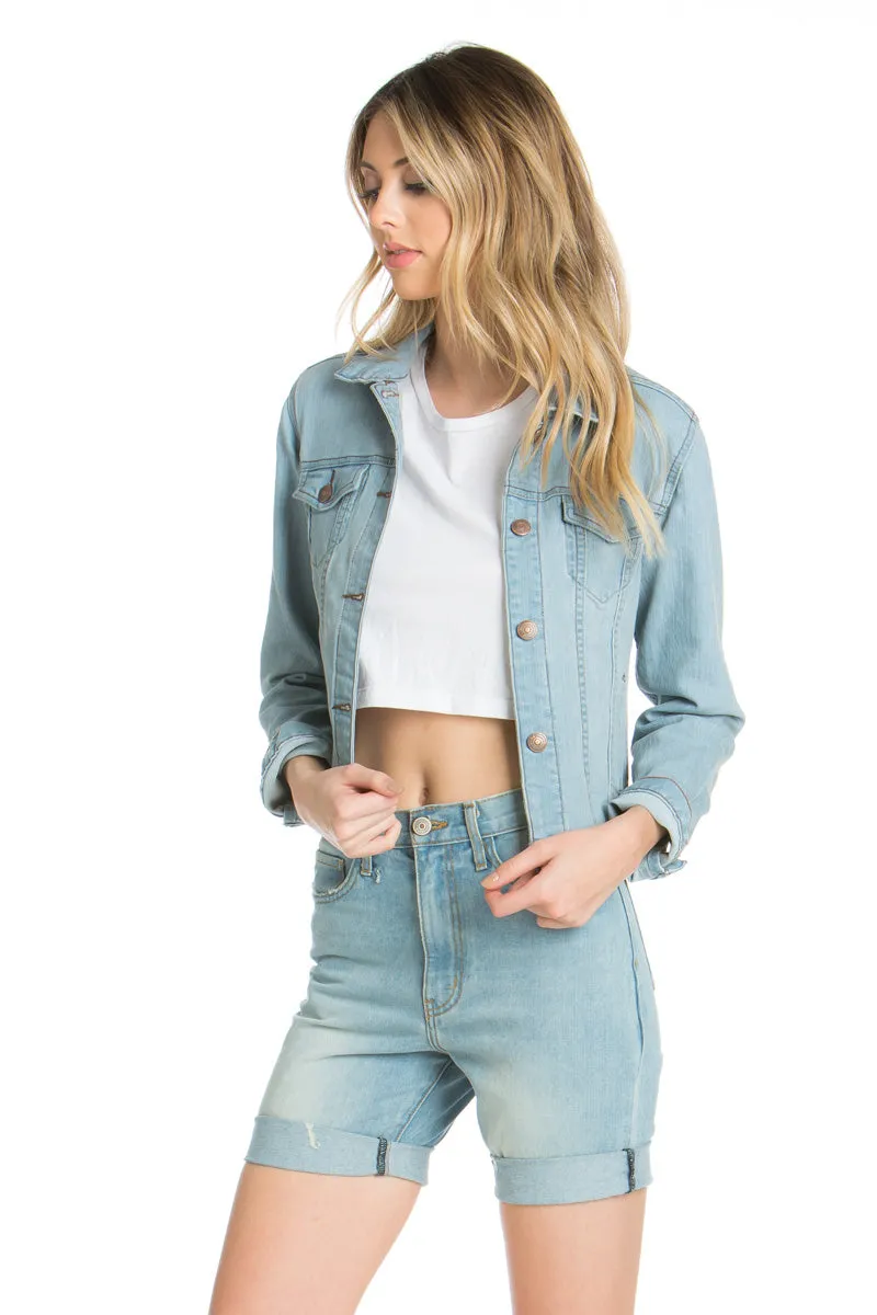 Melrose Cropped Denim Jacket Mauve