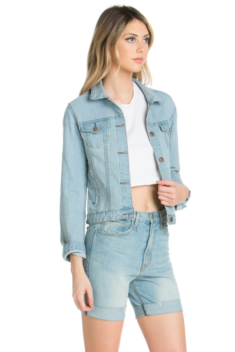 Melrose Cropped Denim Jacket Mauve